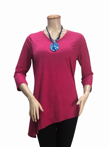 V - Neck Asymmetrical 3/4 Sleeve Tunic Top