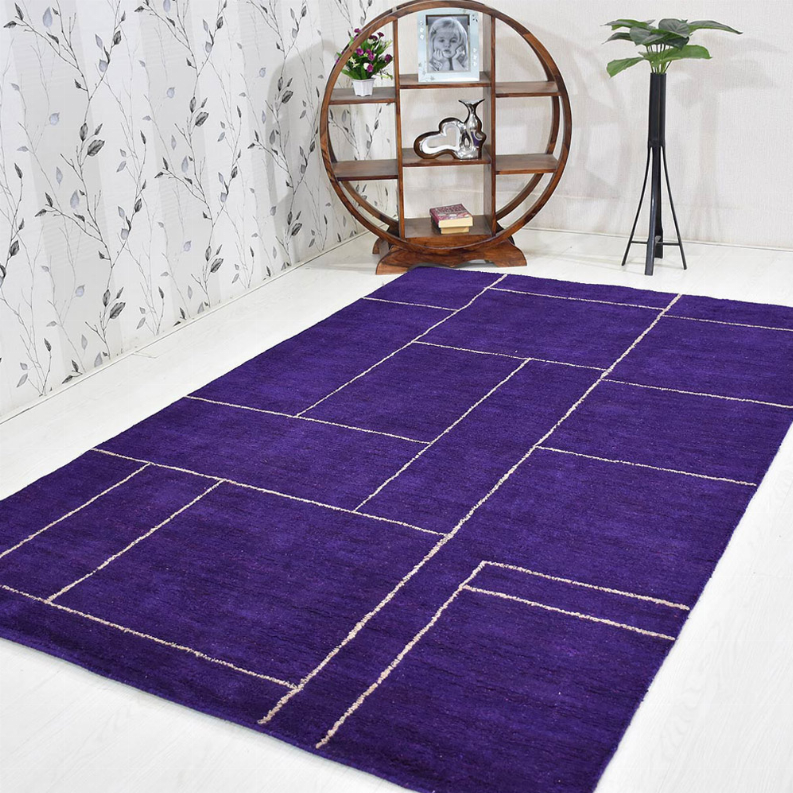 Rugsotic Carpets Hand Knotted Loom Silk Mix Area Rug Geometric