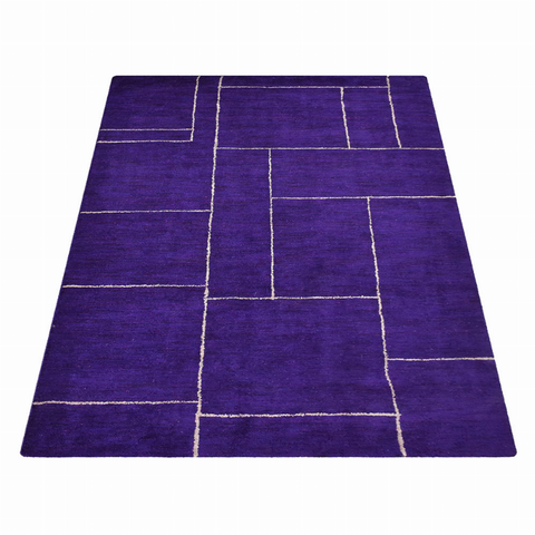 Rugsotic Carpets Hand Knotted Loom Silk Mix Area Rug Geometric