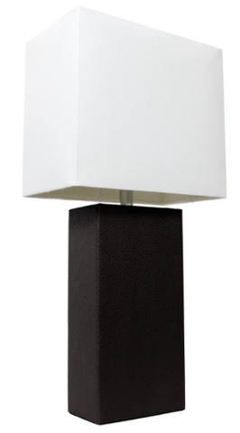 Elegant Designs Modern Leather Table Lamp with White Fabric Shade