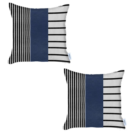 Bohemian Striped Vegan Faux Leather Throw Pillow Covers