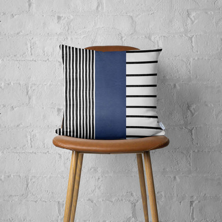 Bohemian Striped Vegan Faux Leather Throw Pillow Covers