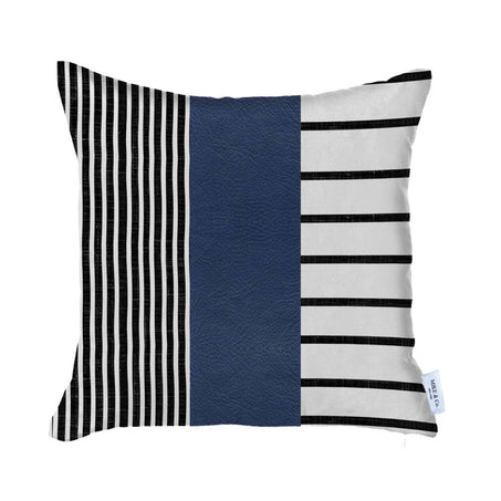 Bohemian Striped Vegan Faux Leather Throw Pillow Covers