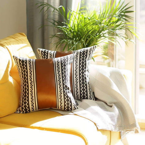 Decorative Bohemian Vegan Faux Leather Throw Pillow Covers