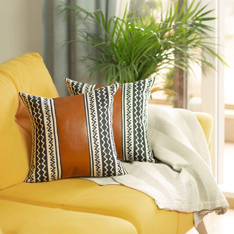 Decorative Bohemian Vegan Faux Leather Throw Pillow Covers