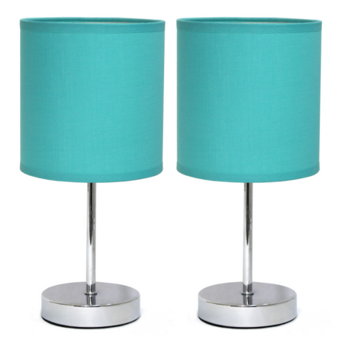 Simple Designs Chrome Mini Basic Table Lamp with Fabric Shade (Set of 2)