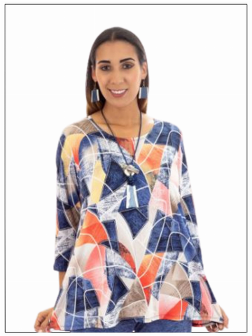Scoop Neck 3/4 Sleeve Printed Tunic Top