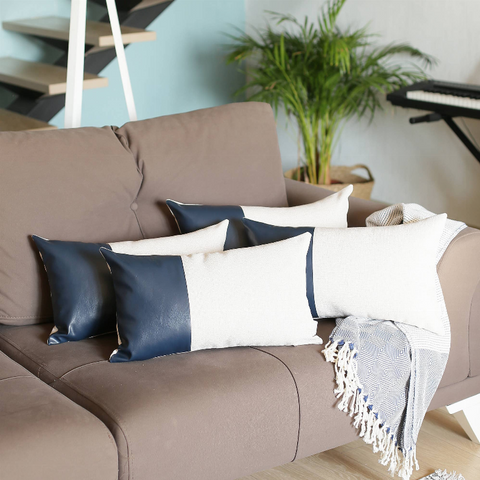 Vegan Faux Leather Detailed Throw Pillow