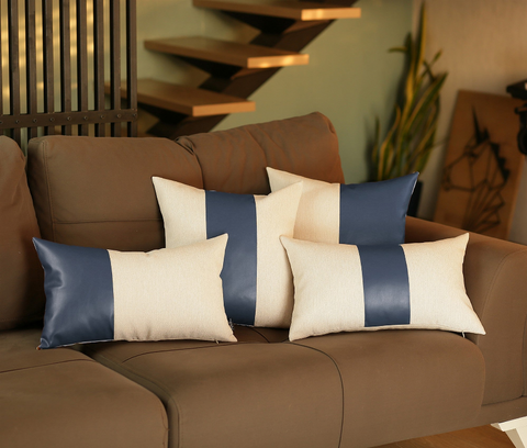 Vegan Faux Leather Detailed Throw Pillow