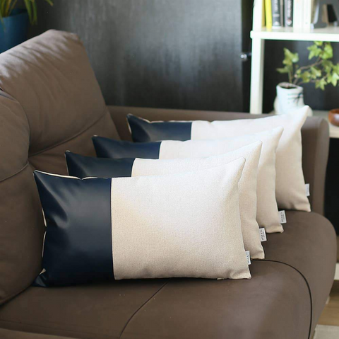 Vegan Faux Leather Detailed Throw Pillow