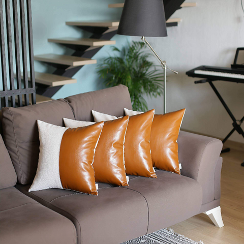 Vegan Faux Leather Detailed Throw Pillow