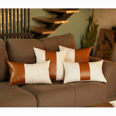 Vegan Faux Leather Detailed Throw Pillow