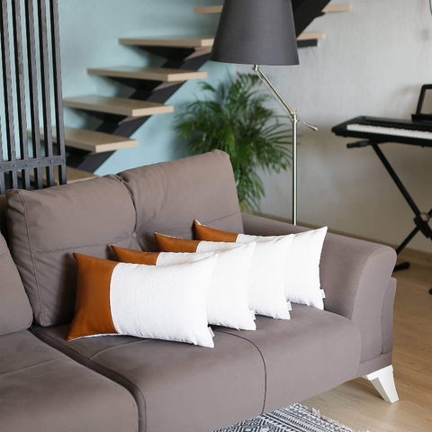 Vegan Faux Leather Detailed Throw Pillow