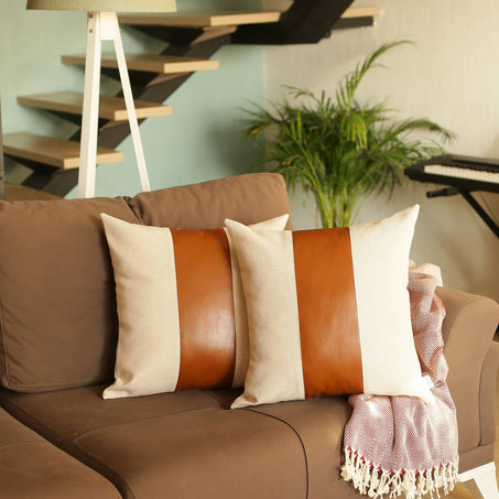 Vegan Faux Leather Detailed Throw Pillow