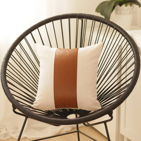 Vegan Faux Leather Detailed Throw Pillow