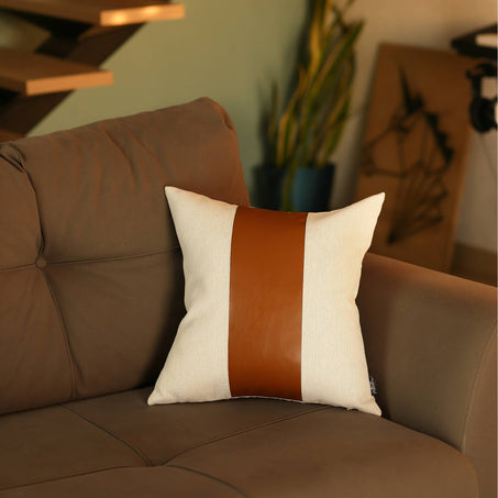 Vegan Faux Leather Detailed Throw Pillow