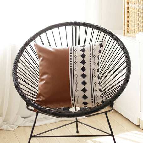 Bohemian Vegan Faux Leather Throw Pillow Covers - Half Ornamented