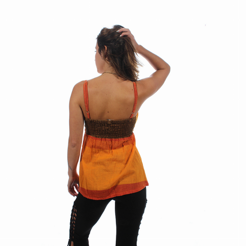 MAYA TOP Cotton Striped Adjustable Spaghetti Strap Top with Cinch & Pocket