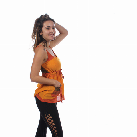 MAYA TOP Cotton Striped Adjustable Spaghetti Strap Top with Cinch & Pocket