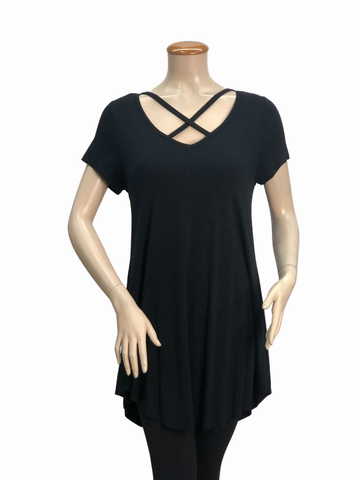 Criss Cross Front Short Sleeve Tunic Top
