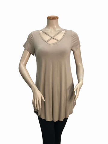 Criss Cross Front Short Sleeve Tunic Top