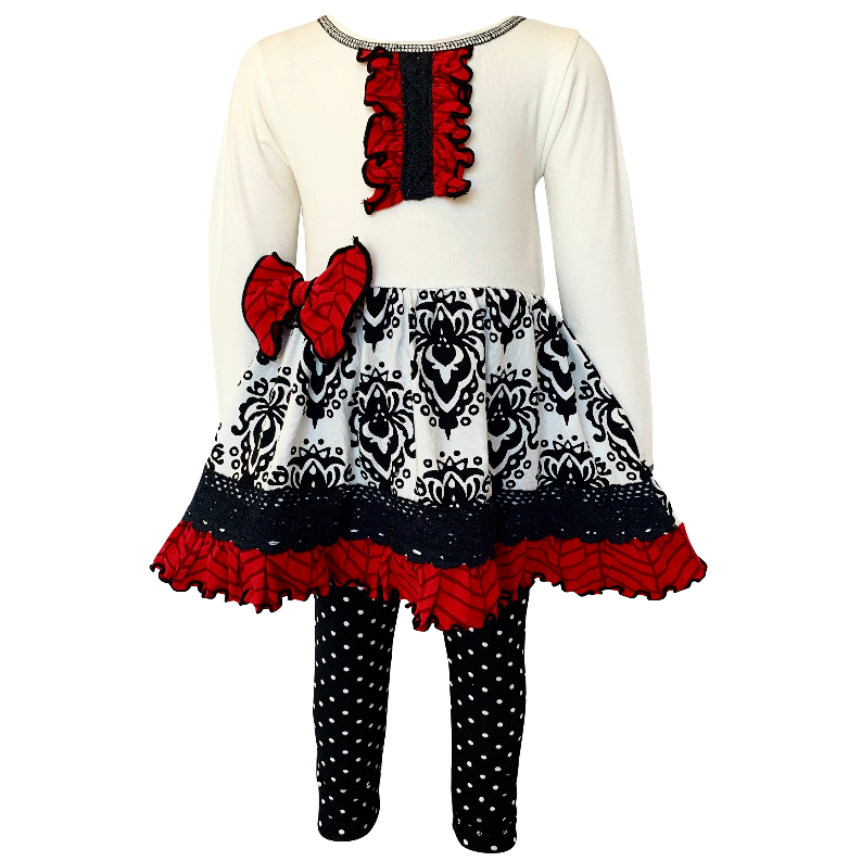 AnnLoren Girls Winter Damask Holiday Polka Dot Herringbone Dress Tunic & Leggings Set sz 2/3T-9/14