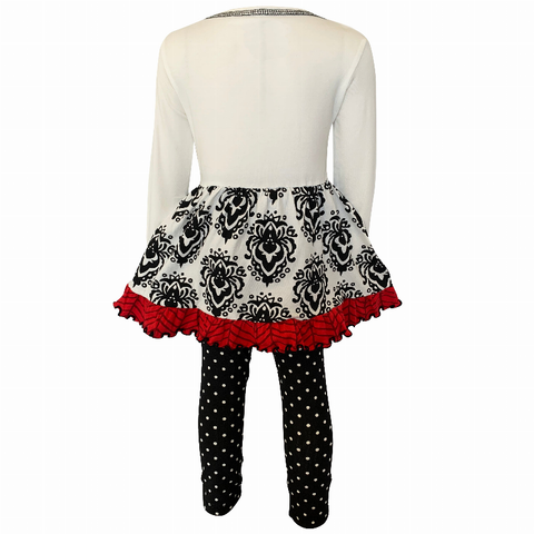 AnnLoren Girls Winter Damask Holiday Polka Dot Herringbone Dress Tunic & Leggings Set sz 2/3T-9/14