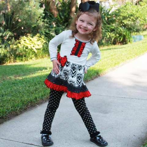 AnnLoren Girls Winter Damask Holiday Polka Dot Herringbone Dress Tunic & Leggings Set sz 2/3T-9/14