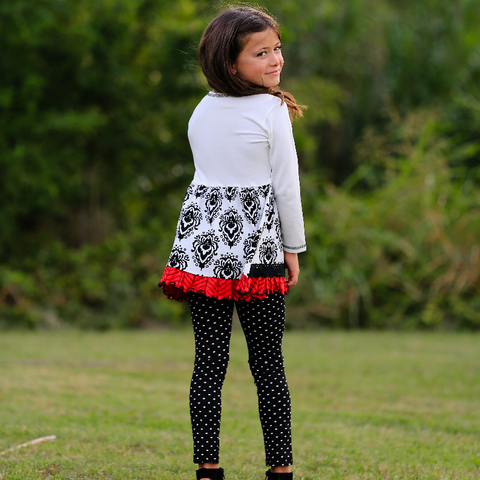 AnnLoren Girls Winter Damask Holiday Polka Dot Herringbone Dress Tunic & Leggings Set sz 2/3T-9/14