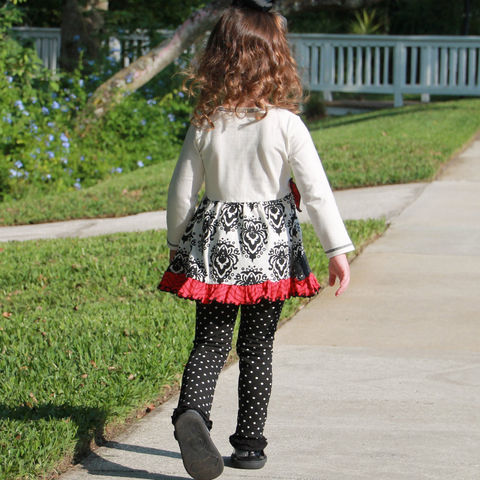 AnnLoren Girls Winter Damask Holiday Polka Dot Herringbone Dress Tunic & Leggings Set sz 2/3T-9/14