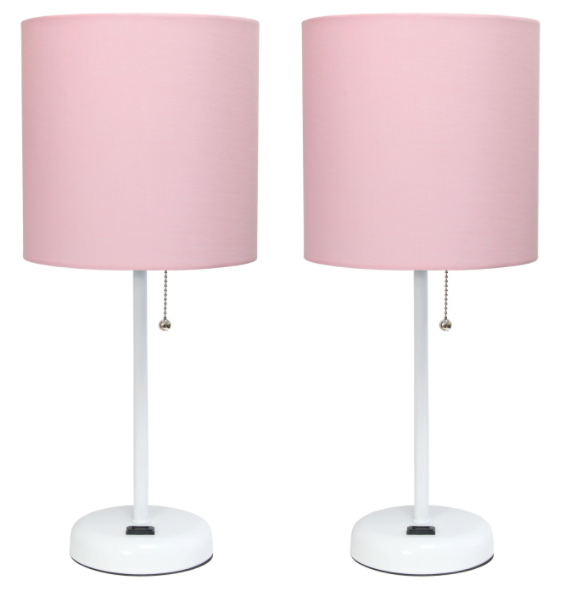 LimeLights Stick Lamp with Charging Outlet and Fabric Shade 2 Pack Set