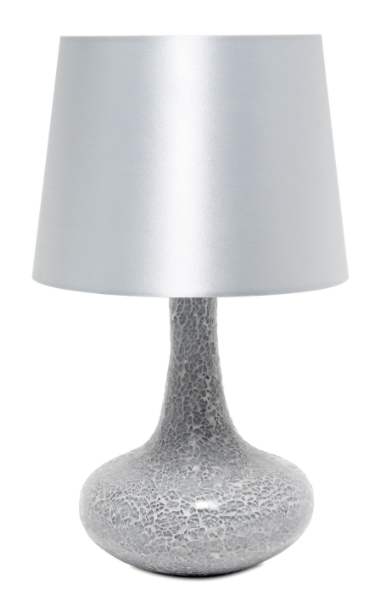 Simple Designs Mosaic Tiled Glass Genie Table Lamp with Fabric Shade