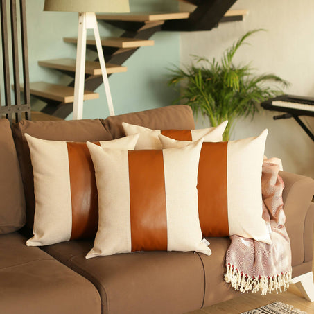 Bohemian Vegan Faux Leather Detailed Throw Pillow