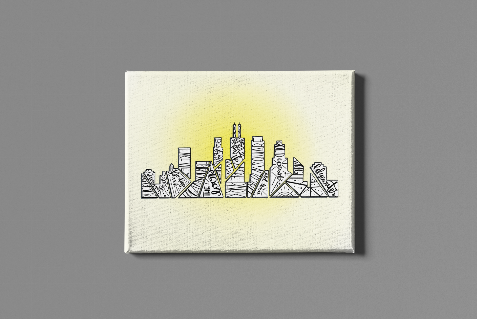Chicago Skyline with Neighborhoods Wall Art Print