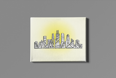 Chicago Skyline with Neighborhoods Wall Art Print