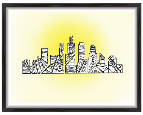 Chicago Skyline with Neighborhoods Wall Art Print
