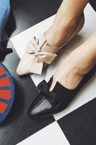 Truble Maaker | Leather Bow Mid-heel Pumps