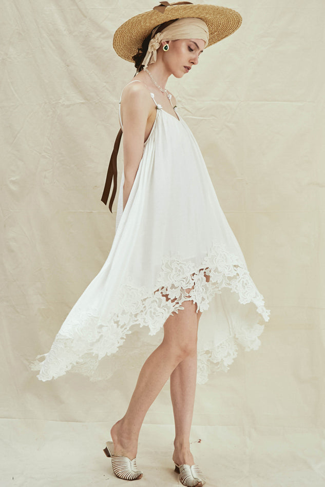 Rimless | White Embroidered Wide-hem Dress