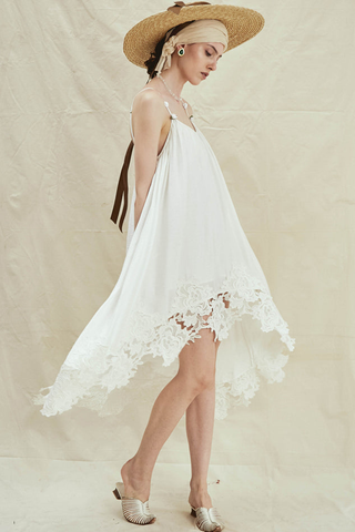 Rimless | White Embroidered Wide-hem Dress