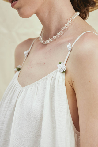 Rimless | White Embroidered Wide-hem Dress