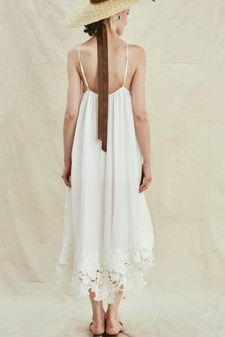Rimless | White Embroidered Wide-hem Dress
