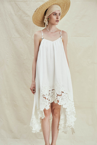 Rimless | White Embroidered Wide-hem Dress