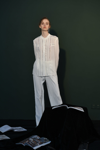 Fangyan| White Whale Silk Blouse