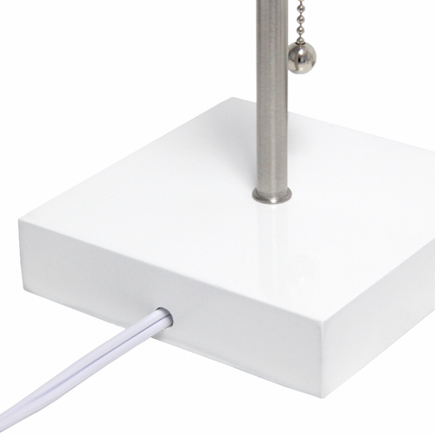 Simple Designs Petite White Stick Lamp with USB Charging Port and Fabric Shade