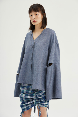 Fussed | Stone Blue Comfy-style Drop Shoulder Top