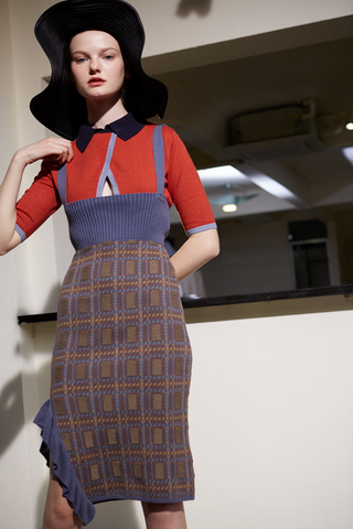 Rimless | High Waisted Overall Strapped Knitted Dress