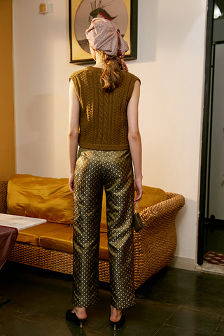 Rimless | Golden Green Jacquard High Waist Pant