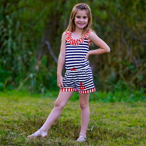AnnLoren Little Big Girls Anchors Away Nautical Jumpsuit Summer Boutique Clothing