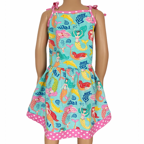 AnnLoren Little Big Girls Mermaid Sea Creatures Dress Cotton Knit Sleeveless Spaghetti Straps Clothes