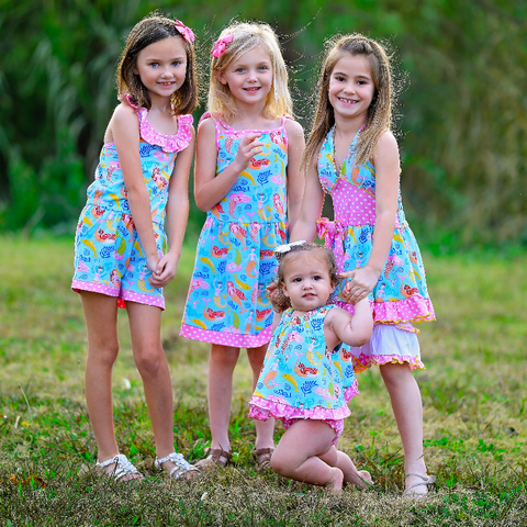 AnnLoren Little Big Girls Mermaid Sea Creatures Dress Cotton Knit Sleeveless Spaghetti Straps Clothes
